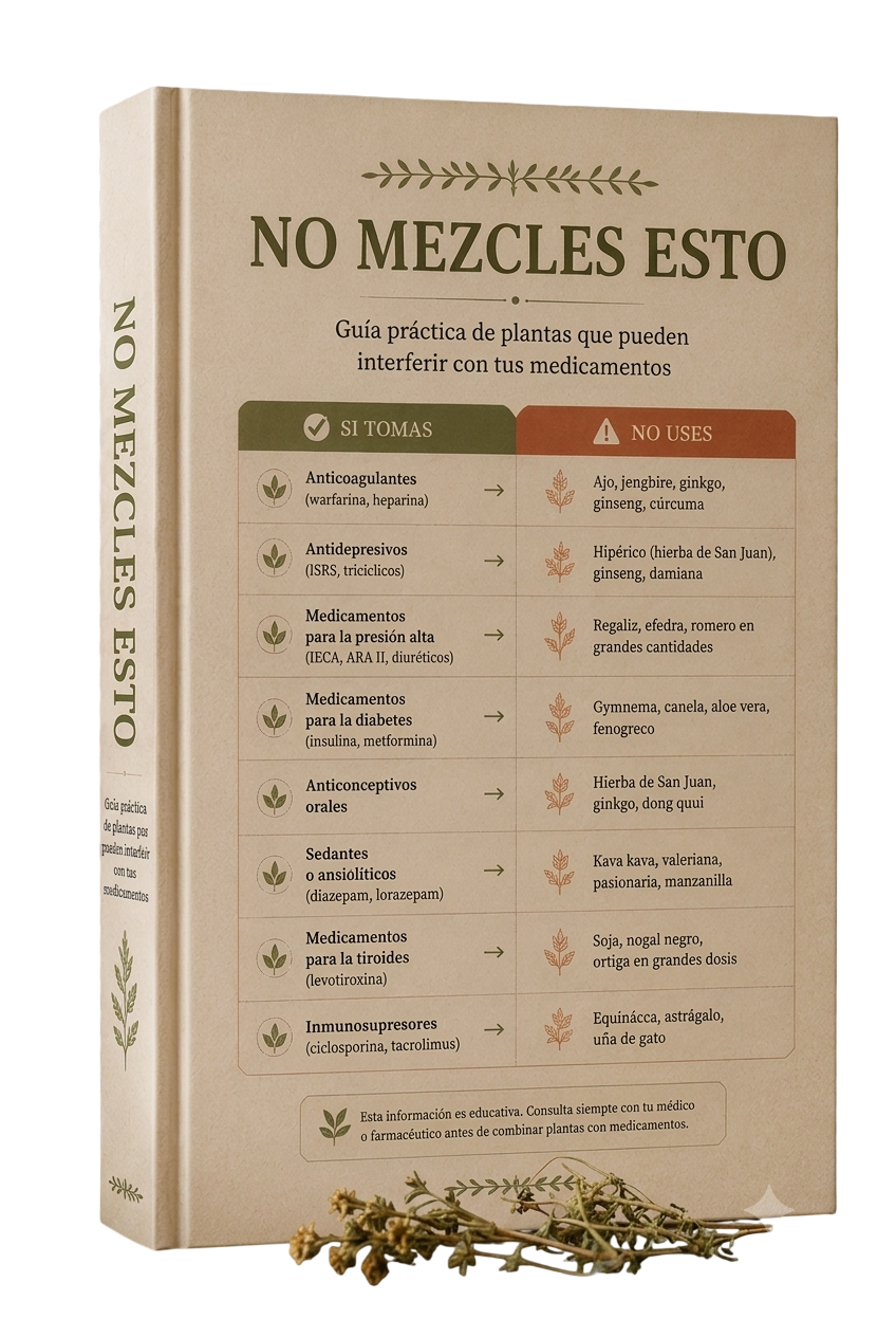NO MEZCLES ESTO — Guía práctica de plantas que pueden interferir con tus medicamentos